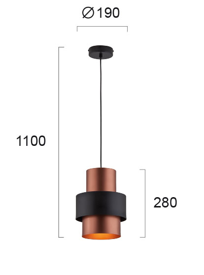 Dexter piekaramā lampa vara krāsā E27, 1 x Max 40W
