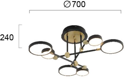 Persa griestu lampa melna zelta Ø:700, 50W, 4000 lm, 3000K