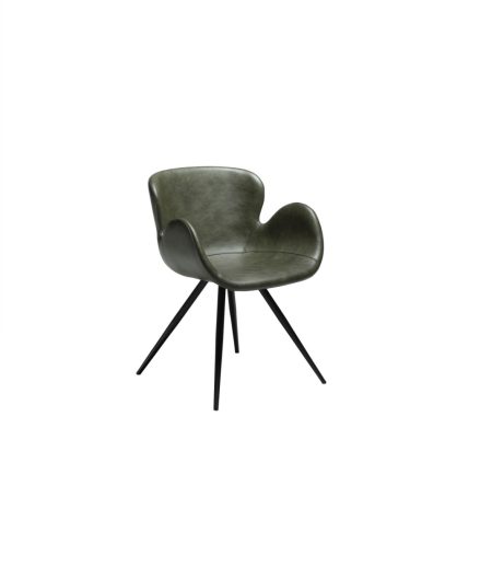 Gaia - Vintage green Krēsls Gaia, zaļa ādas sēde, melnas metāla kājas, stabils dizaina krēsls