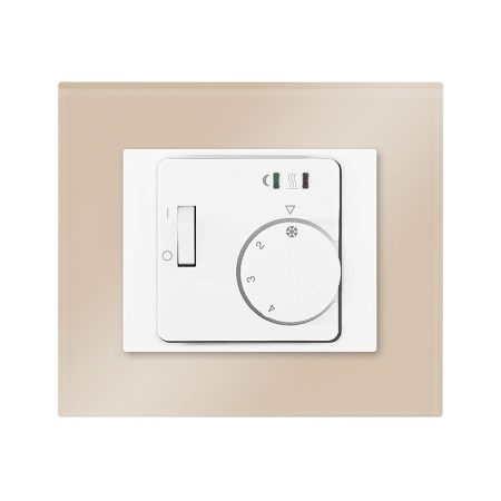 Decente balts analogais termostats ar stikla rāmi bronzas krāsā