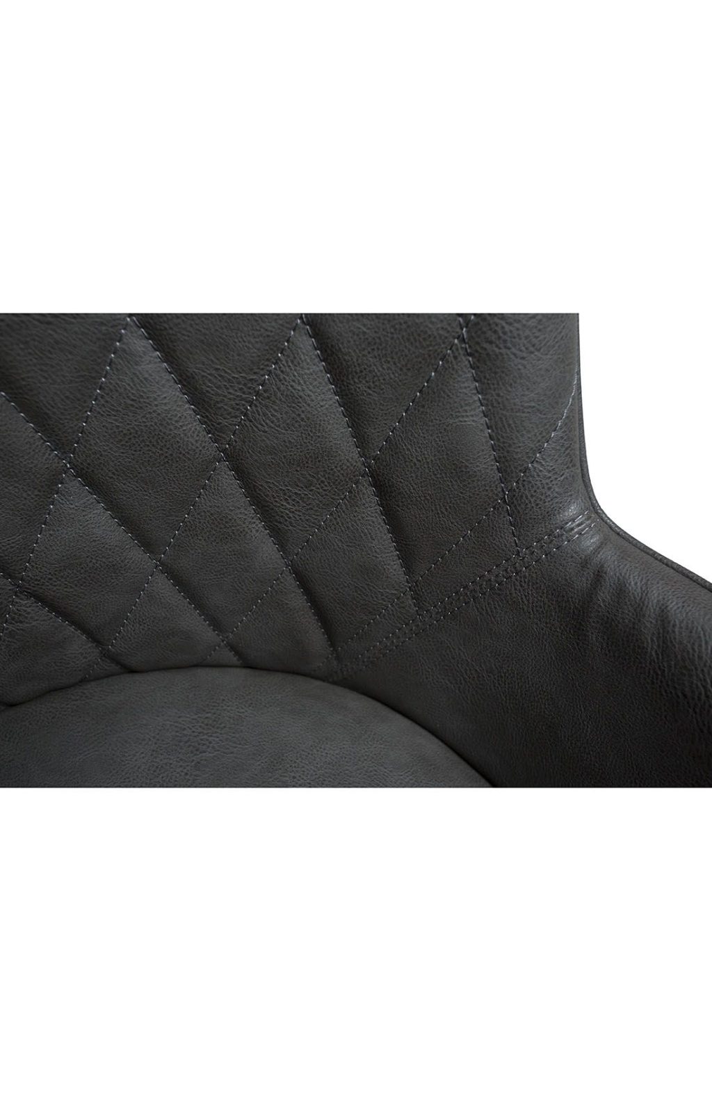 Pelēkas ādas sēžamā daļa ar melnām metāla kājām.